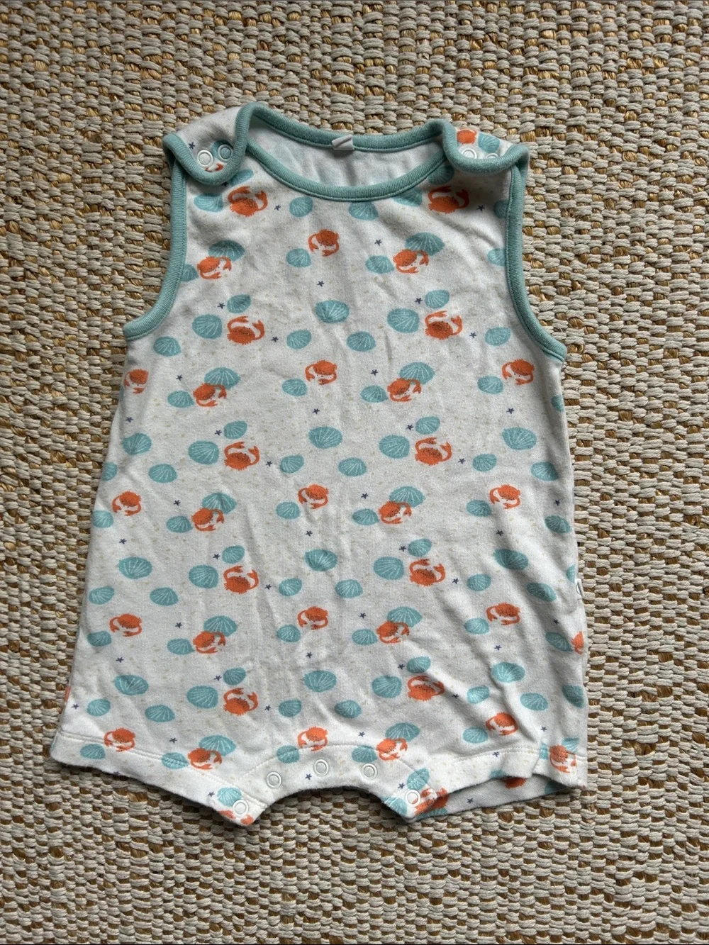 Mori baby crab and shell beach romper